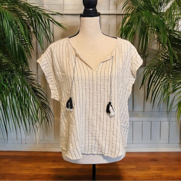 JOIE Striped Boho Tassel Tie Top - Medium - Picture 2 of 11
